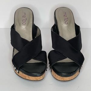 Womens black/brown cross band wedge cork heel size 8 shoes